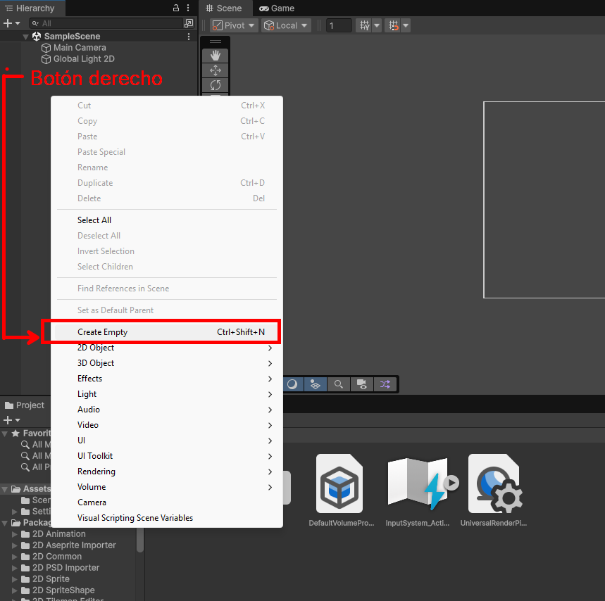 Crear GameObject vacío
