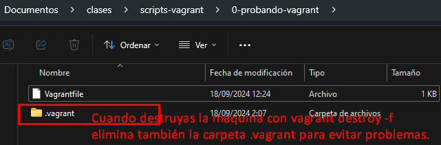 Eliminando la carpeta .vagrant