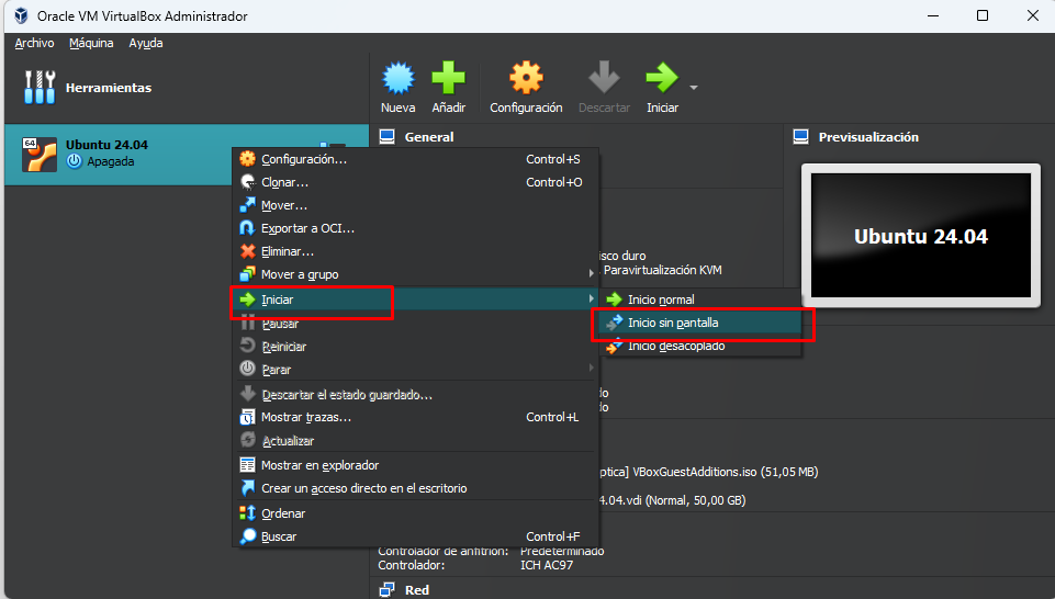 Inicio sin interfaz gráfica en Virtualbox